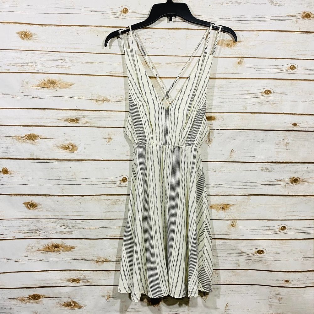 BP Black /White Striped Sleeveless Mini Dress With Back Zip XXS